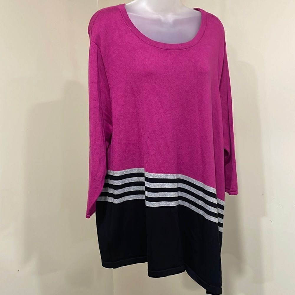 NWOT New Directions pink black white striped sweater.  Size 3X 26/28 plus
